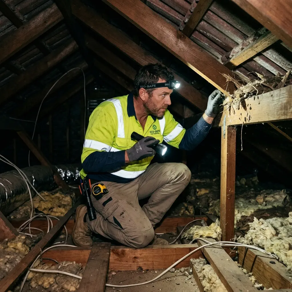 Technician using detection equipment to locate a dead rat inside a Heatherton wall cavity
